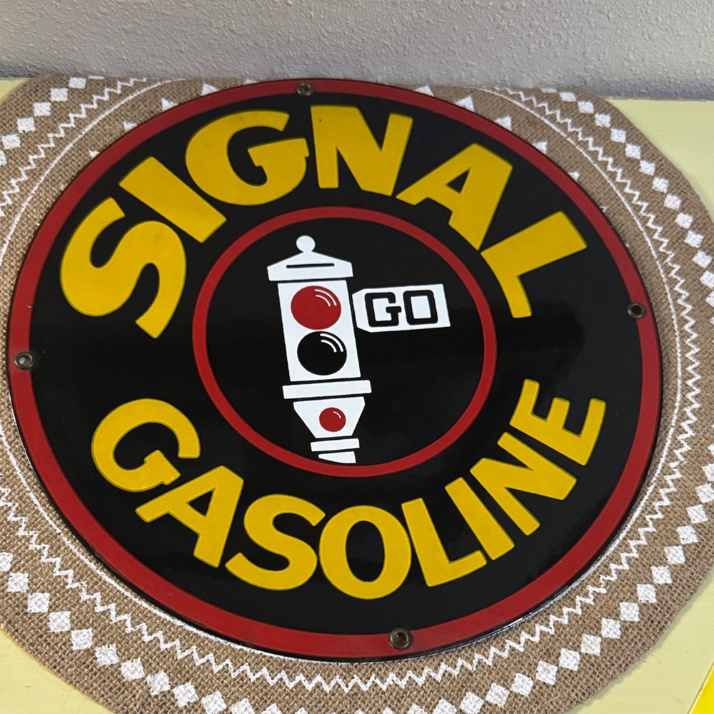 VTG Signal Gasoline Porcelain & Metal Ande Rooney Wall Sign